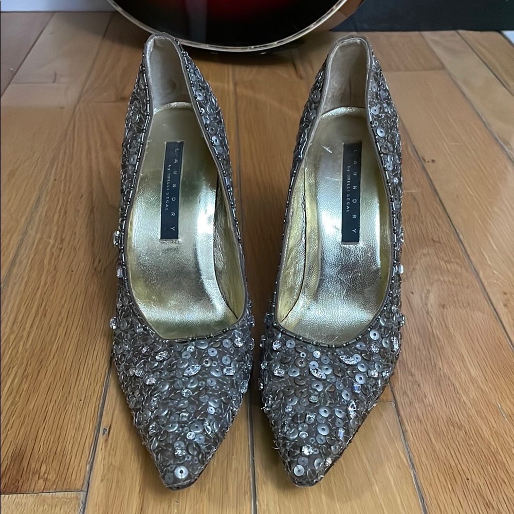 Laundry Sequin Embellished Pointed Toe Heels - Silver